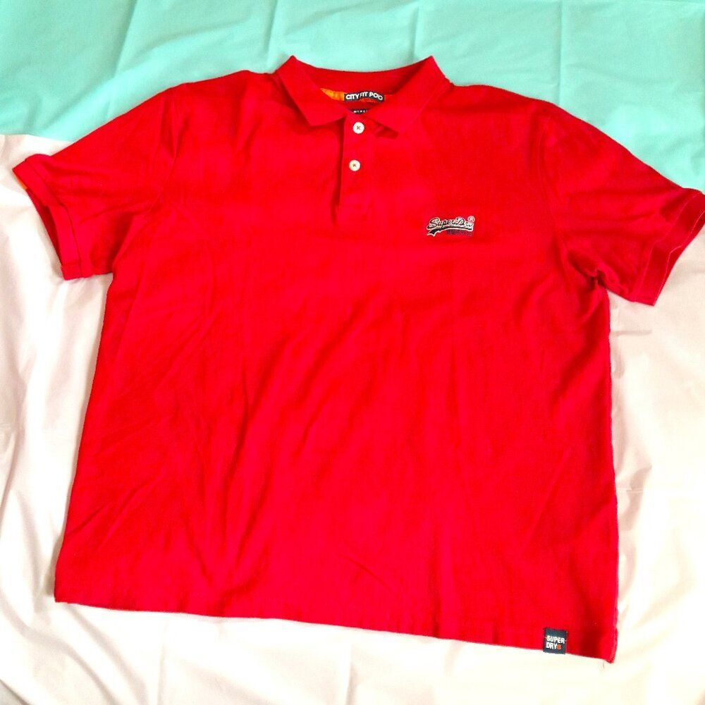 Superdry Premium Polo Shirt Men’s Red Pull over Short Sleeve Size Extra Large